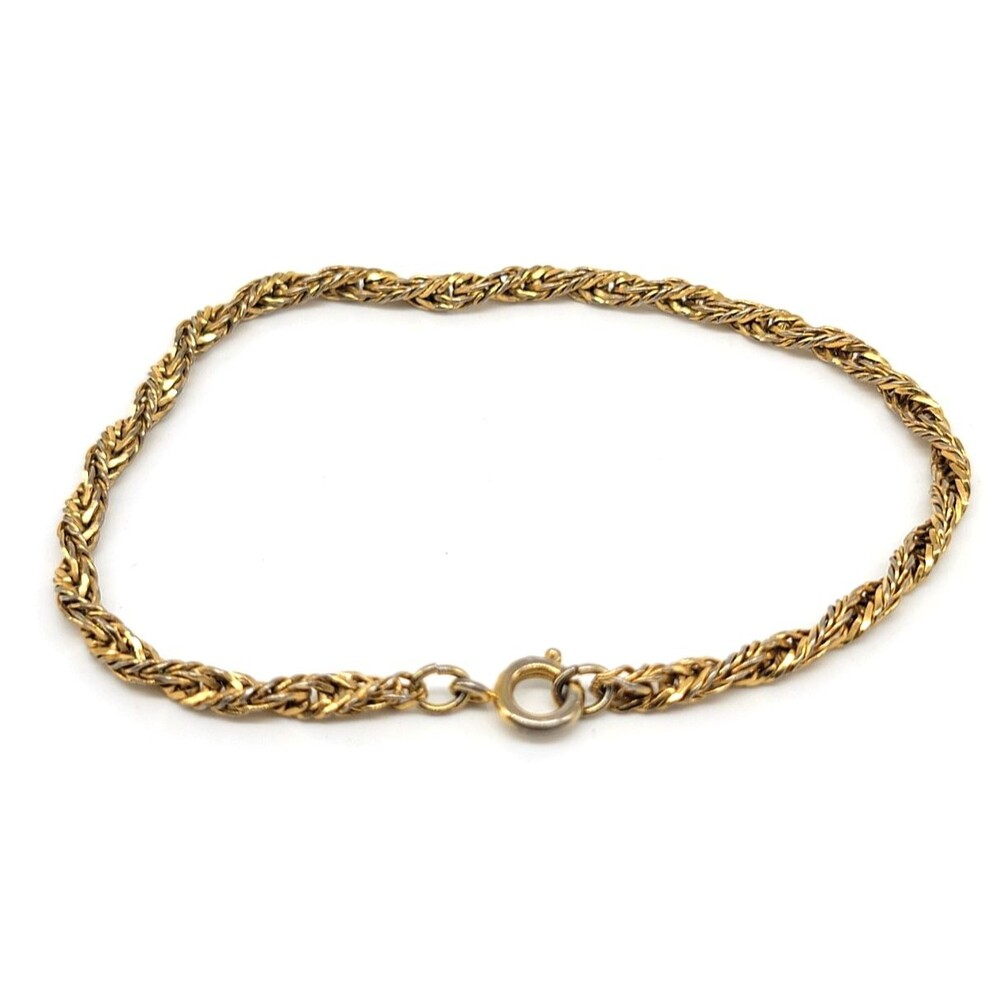 Gold Tone Metal Byzantine Link Bracelet Unmarked Woven Chain Bracelet 8" Vintage